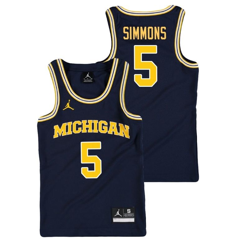 Michigan Wolverines Youth NCAA Jaaron Simmons #5 Navy Jordan Replica College Basketball Jersey ALX4649DE